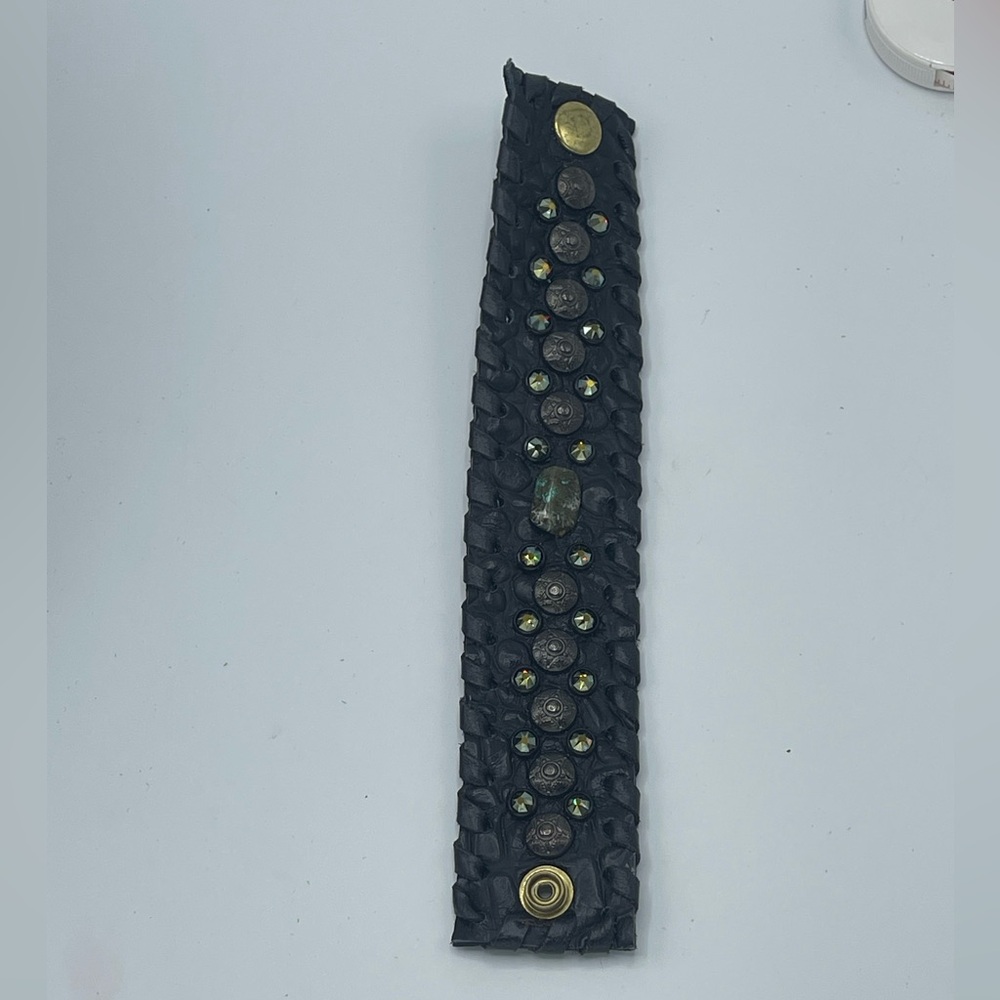 Kurtmen Black leather and Charcoal Studded Cuff